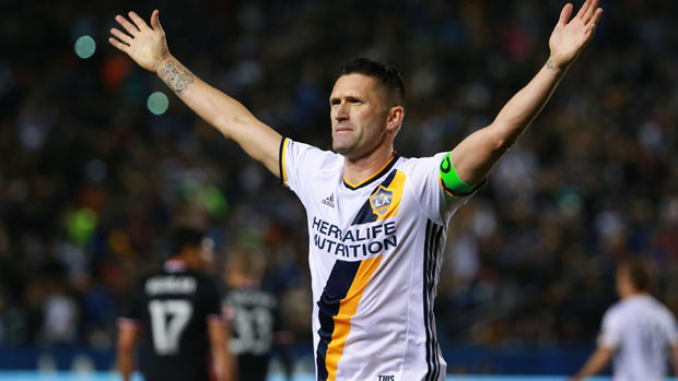 Robbie Keane celebrates a goal for LA Galaxy in the MLS.