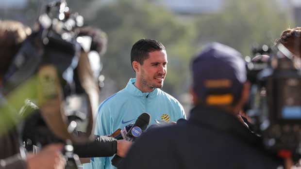 Dylan McGowan chats to the media in Adelaide ahead of Thursday's FIFA World Cup qualifier against Saudi Arabia.