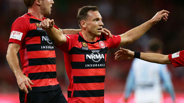 Brendon Santalab's muted goal celebrations have become a feature this season.