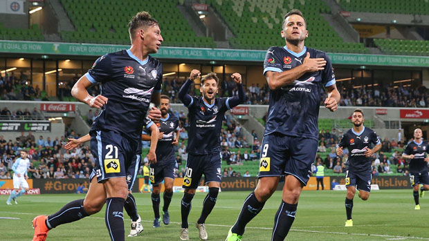 Sydney FC striker Bobo celebrates after scoring in his side's 3-1 win over Melbourne City.