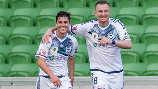 Melbourne Victory stars Marco Rojas and Besart Berisha.