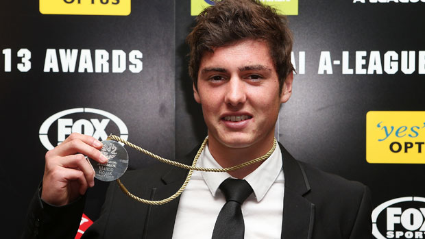 Marco Rojas with the Johnny Warren Medal he won in A-League season 2012/13.