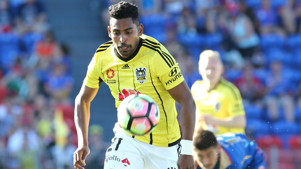 Wellington's Roy Krishna bursts onto the ball during the Boxing Day clash with Newcastle Jets.