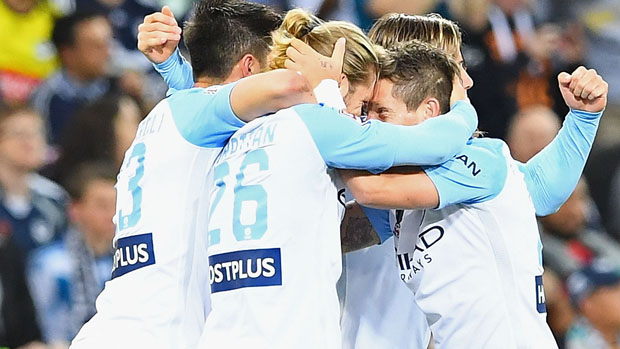 City players celebrate a goal in their FFA Cup win over Victory.